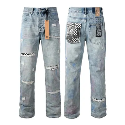 Ksubi Ripped Denim Jeans with Checkered Patches
