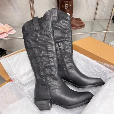 Black Leather Western Cowboy Boots